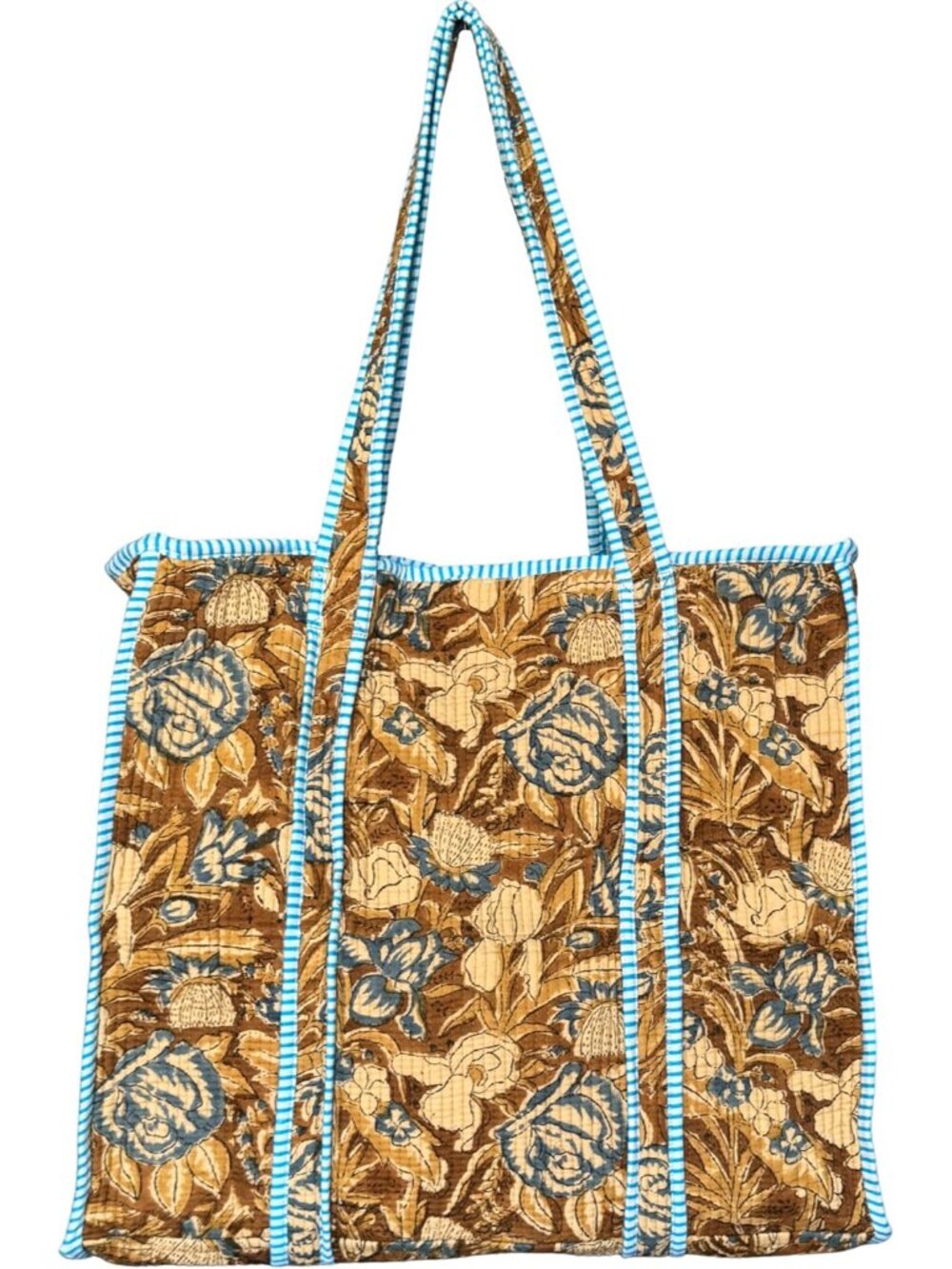 Women Handblock Print Quilted 100% Cotton Floral Large Shoulder Tote Bag with Po
